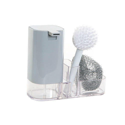 2-in-1 Zeepdispenser met Spons & Borstelhouder – Modern Design, Grijs
